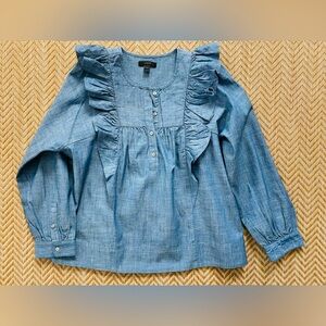 NWOT J. Crew Ruffle-Front Chambray Top Serene Blue Size 2